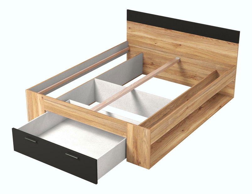 Franciaágy 160 cm Benson MW91 (mauvella tölgy + fekete)