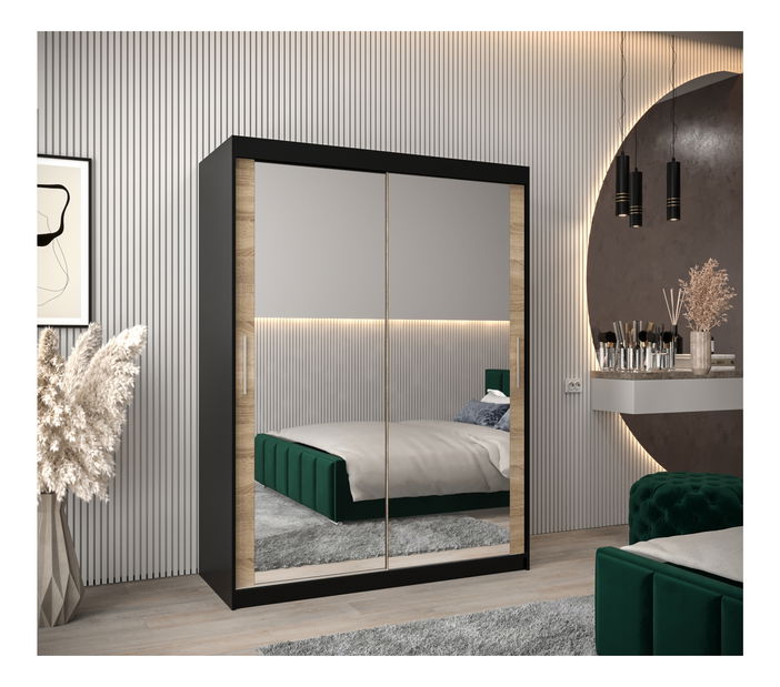 Ormar za garderobu 150 cm Toki 3 (crna mat + hrast sonoma)