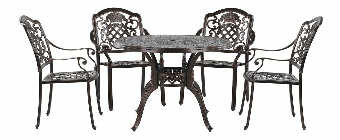 Záhradná jedálenská súprava SALIO (kov) (hnedá) (pre 4 osoby)