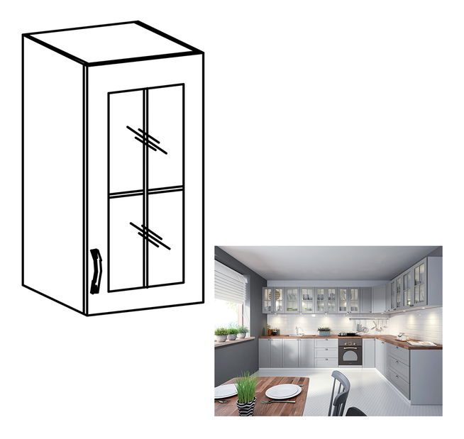 Horná kuchynská skrinka G30S Lanaya (biela + sivá matná) (P)