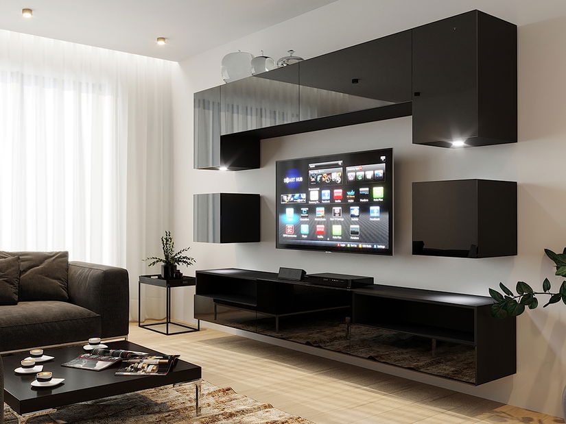 Mobilier living Berny 59 (Negru + Negru lucios)