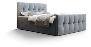 Pat matrimonial Boxspring 160 cm Macheta Comfort (albastru deschis) (cu saltea și sp. depozitare)