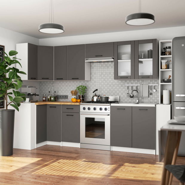 Vitrină de bucătărie superioară Organo 720 (alb + grafit)