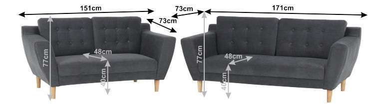 Pohovky dvojsedačka a trojsedačka Scandi (sivá)