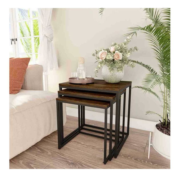 Set 3 măsuțe de cafea Shepolendo 1 (nuc + negru)