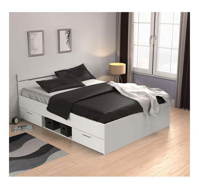 Pat matrimonial 140 cm Myriam (alb) (fără saltea și somieră)