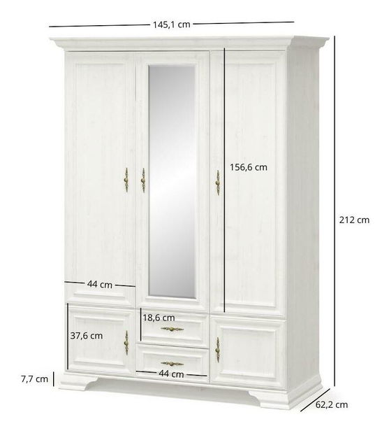 Ruhásszekrény Incantatos 2 (andersen fenyő) (tükörrel)