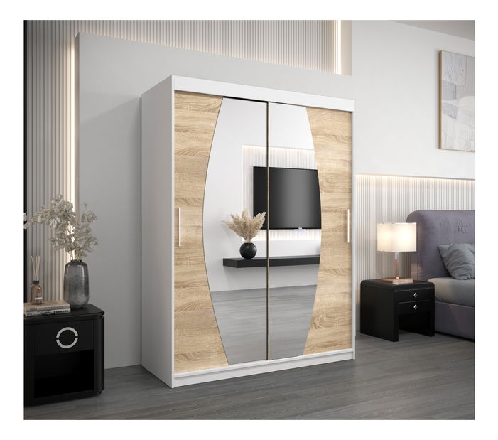 Šatníková skriňa 150 cm Eclipse (biela matná + dub sonoma)