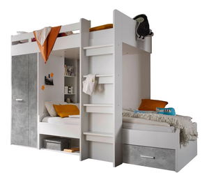 Pat supraetajat pentru copii 90 cm Mathers (alb + gri deschis)