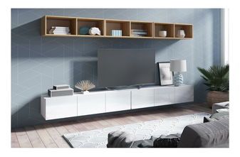 Set za dnevni boravak Calabria 4 (bijela mat + bijeli sjaj + zlatni hrast)