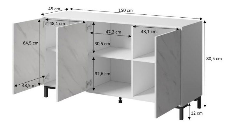 Komoda Mardell (biela + biely mramor)