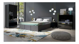 Hálószoba Calabria 1 (matt fekete + fényes fekete + grafit) (világítással)