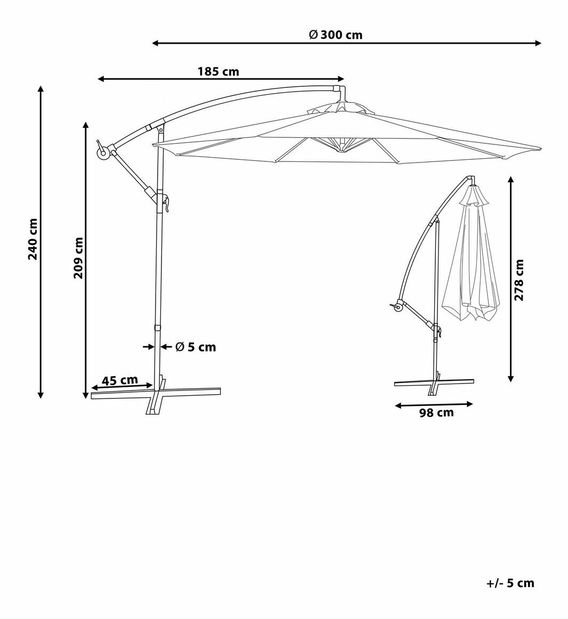 Záhradný slnečník 300 cm RAVONA (kov) (tmavočervená)