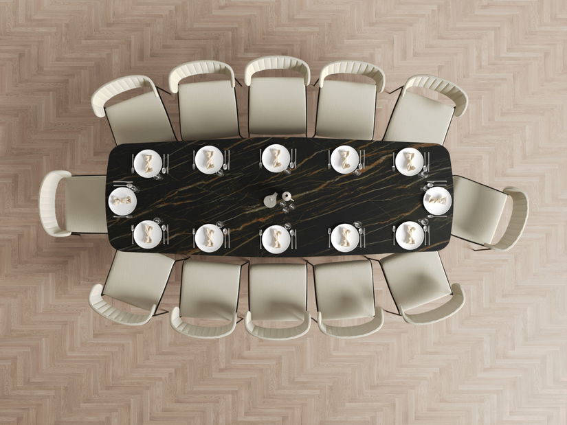 Masă de sufragerie Denzel (marmură neagră + negru)