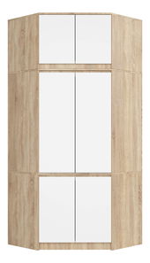 Rohová šatníková skriňa (s nadstavbou) Simboliza (dub sonoma + biela)