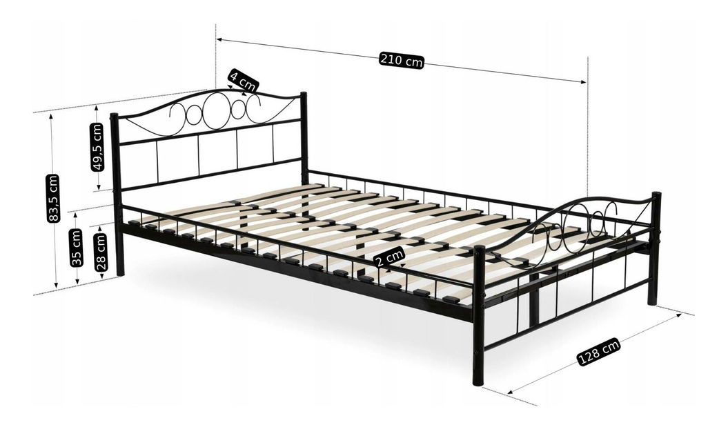 Metalni krevet 120 cm Granjeros (crna) (s podnicom)