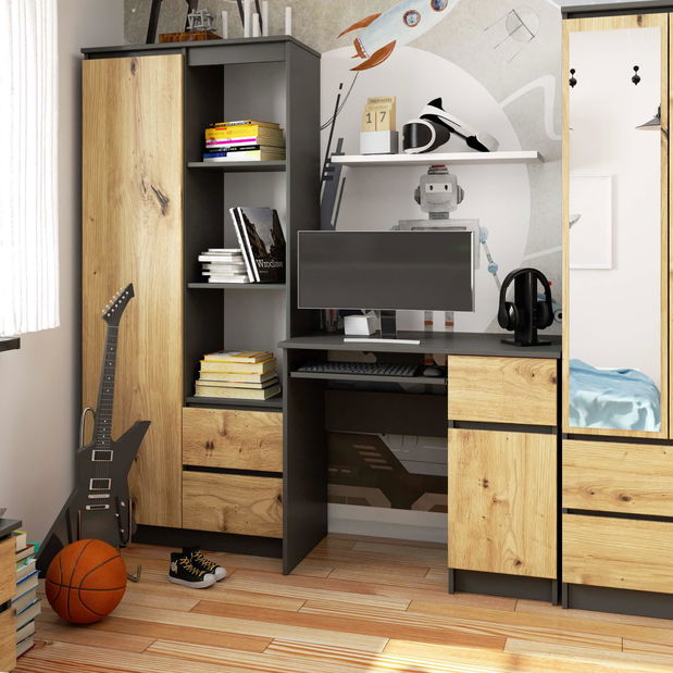 PC stol Bhaskar (siva + hrast artisan) (D)