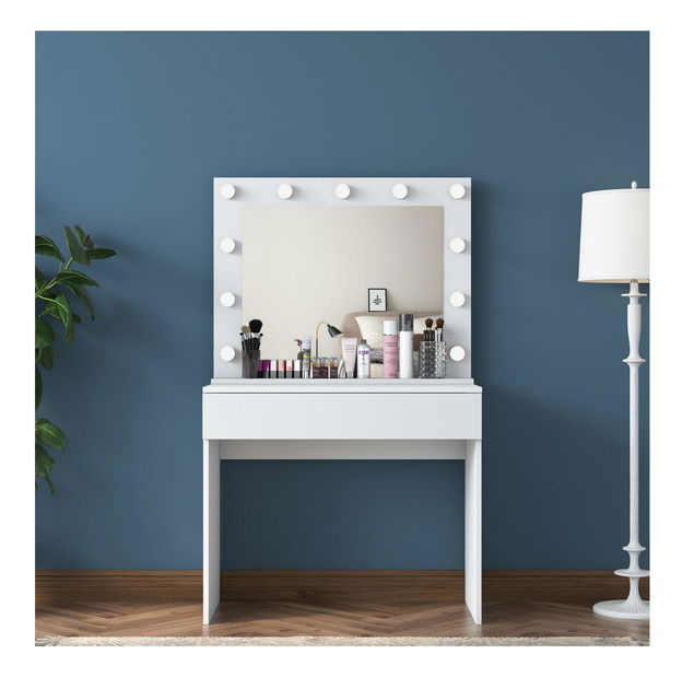 Toaletni stolić Blake 20 (s ogledalom) (s LED rasvjetom) (bijela)