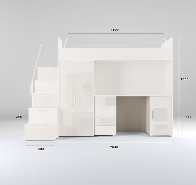 Detská posteľ Ruby IV S (Biela + Biela) (s roštami)