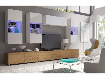 Mobilier living Calabria C11 (Alb + Stejar auriu) (fără iluminat)