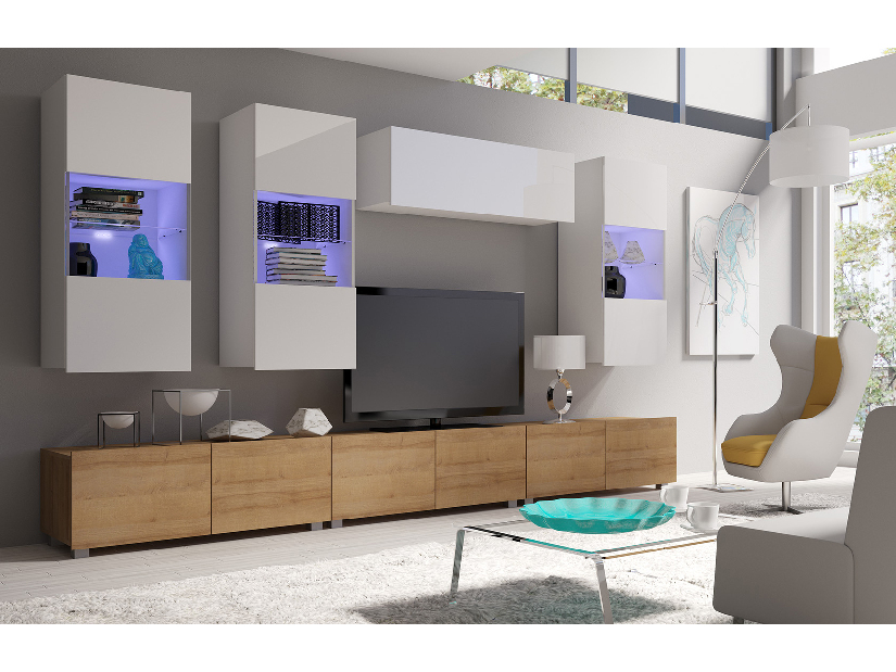 Mobilier living Calabria C11 (Alb + Stejar auriu) (fără iluminat)