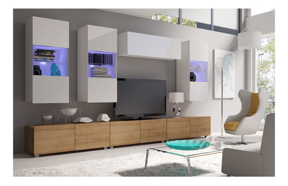 Set za dnevni boravak Calabria C11 (bijela + hrast zlatni) (bez rasvjete)