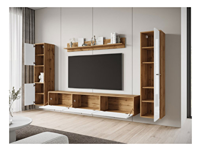 Mobilier living Ikinra XL (Stejar wotan + lucios Alb) 