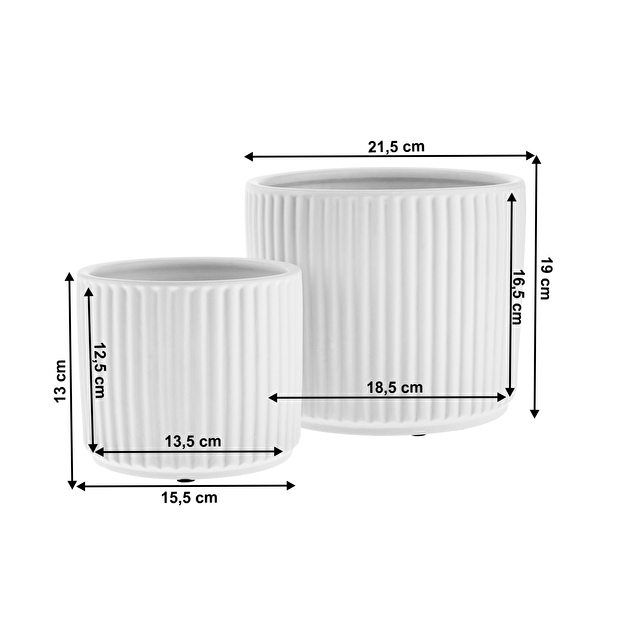 Set 2 ks. hlinených kvetináčov Kelly (biela matná)
