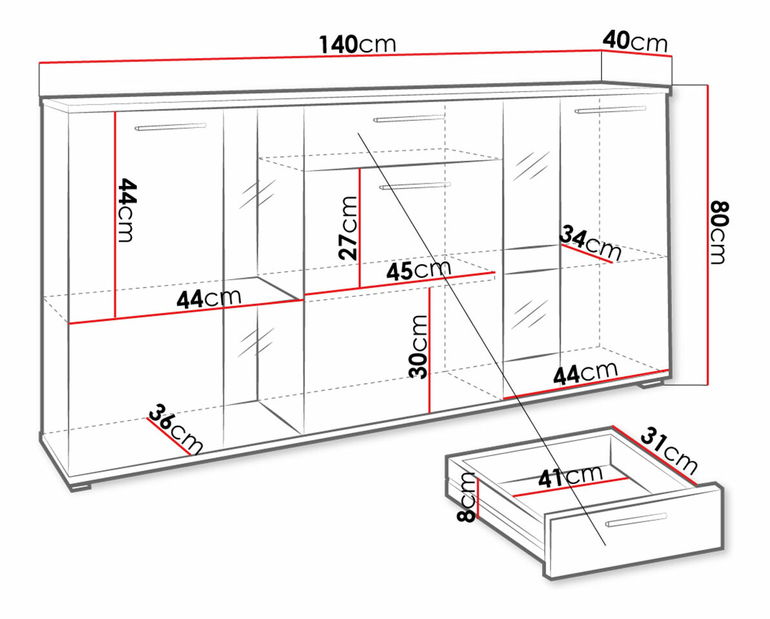 Comodă Fletcher (stejar artisan + Alb) (iluminat LED)