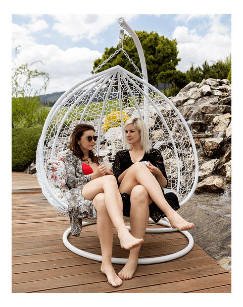 Závesné 2-kreslo Dali (biela + vzor kvety) *bazár