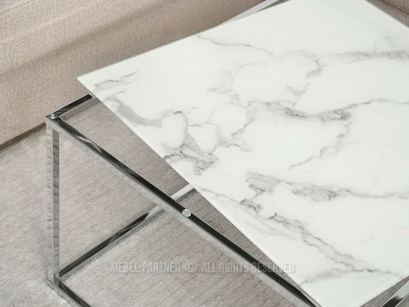 Konferenčný stolík Bella M (biely mramor + chrómová)