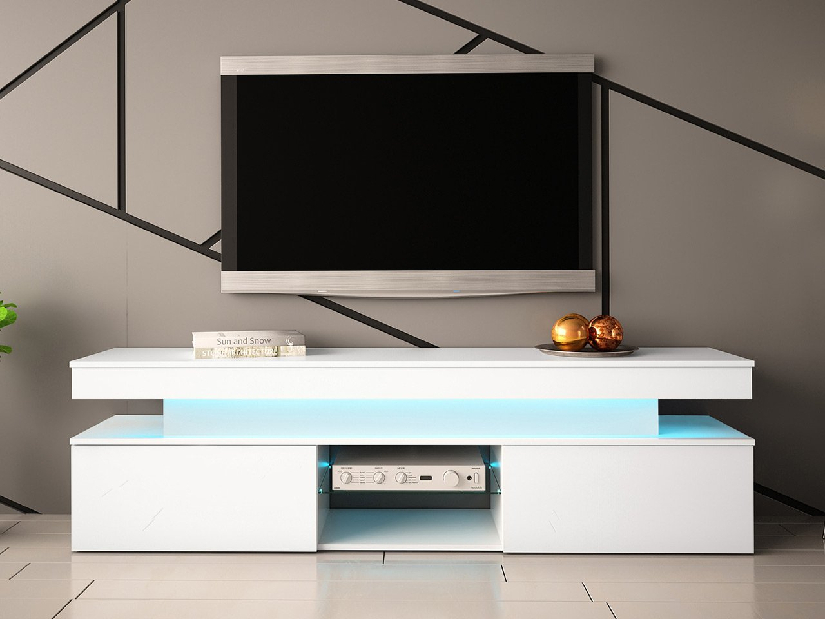 TV stolík/skrinka Lestirola 2D 190 (s LED osvetlením) (lesk biely) *výpredaj