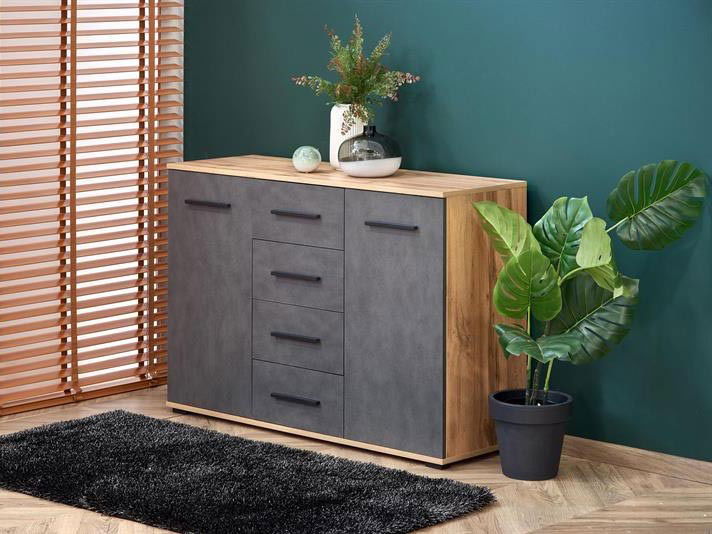 Comodă Lappa (Gri + Stejar wotan)