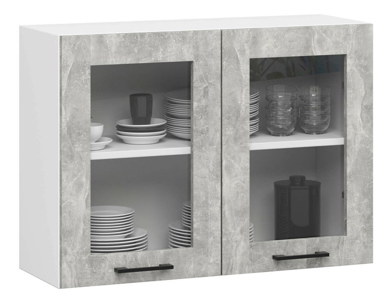 Vitrină de bucătărie superioară Organo 580 (alb + beton)