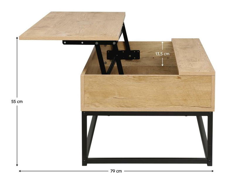 Masă de cafea Lendemain (stejar + negru) (cu sp. depozitare)