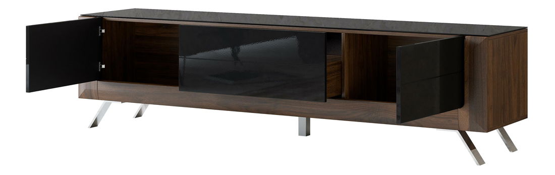 TV asztal/szekrény Kassie Typ 40 (fényes fekete + columbia dió)