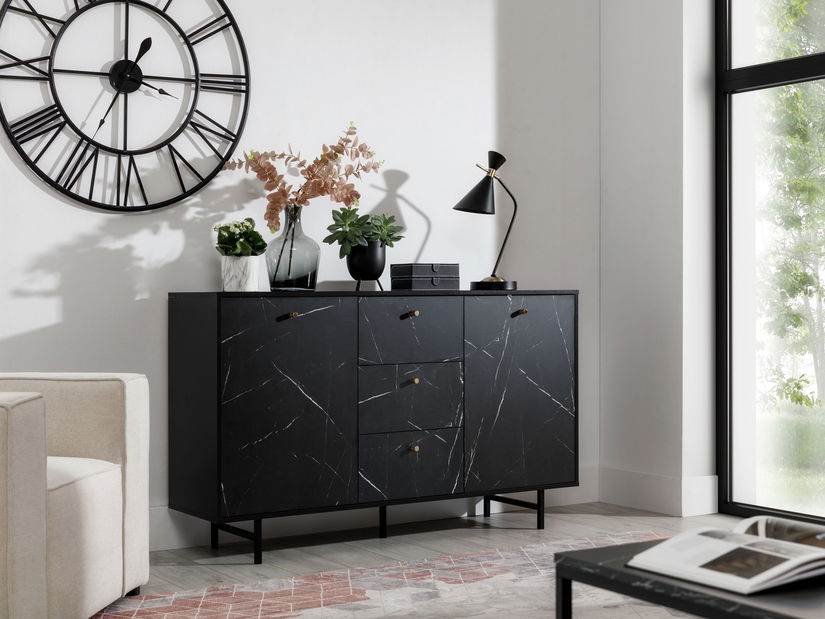 Comodă Verona K2D3SZ (Negru + Marmură neagră)