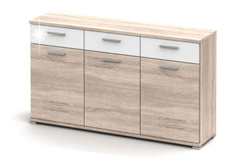 Comodă Rosenea Typ 2 (Stejar sonoma + Alb luciu înalt)