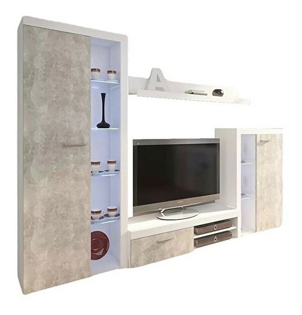 Nappali fal Rudby (fehér + beton) (világítás nélkül) *bazár