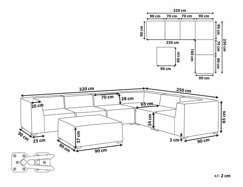 Rohová záhradná pohovka Ailin (sivá) (L)