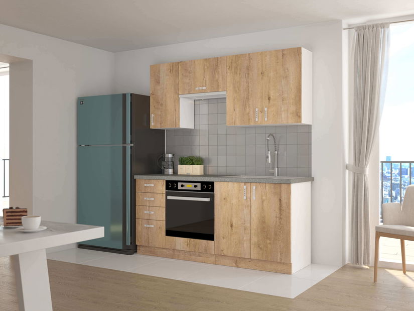 Dulap inferior de bucătărie pod drez Sylrona 80 ZL 2F BB (alb + stejar lefkas) *resigilat