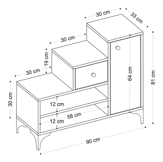 Botník (skrinka na topánky) Beside 3 (biela + zlatá)