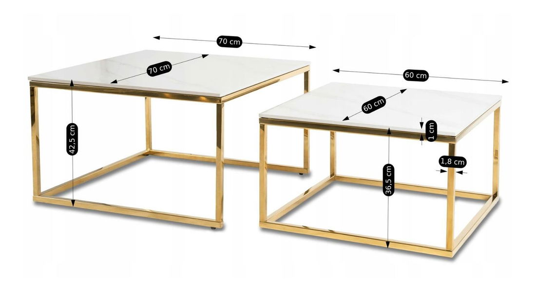Set 2 măsuțe de cafea Texarkana (marmură alb + auriu) 