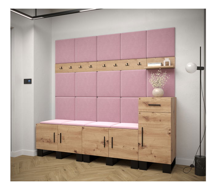 Set za predsoblje Amanda 8 (hrast artisan + ružičasta)