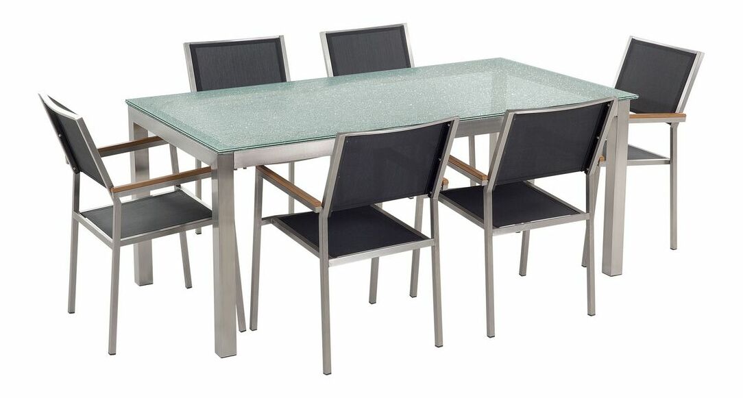 Záhradná jedálenská sada Grosso (grafit) (6 čiernych stoličiek)