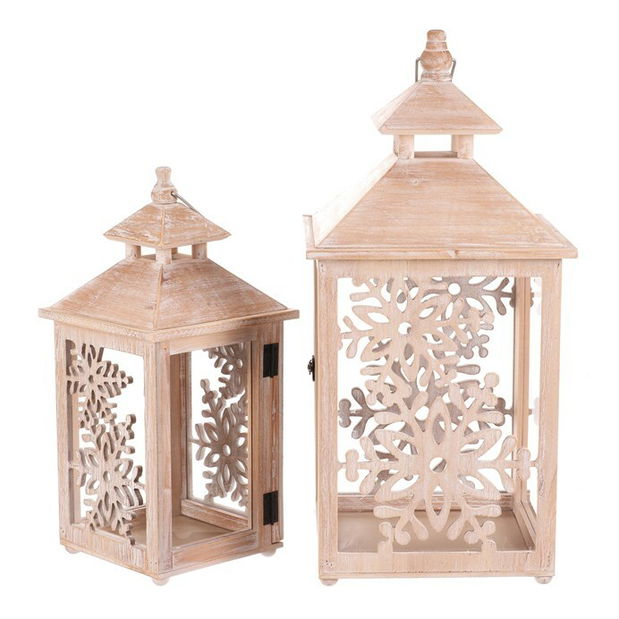 Lampáš drevený 2 ks Snehové vločky (prírodné)
