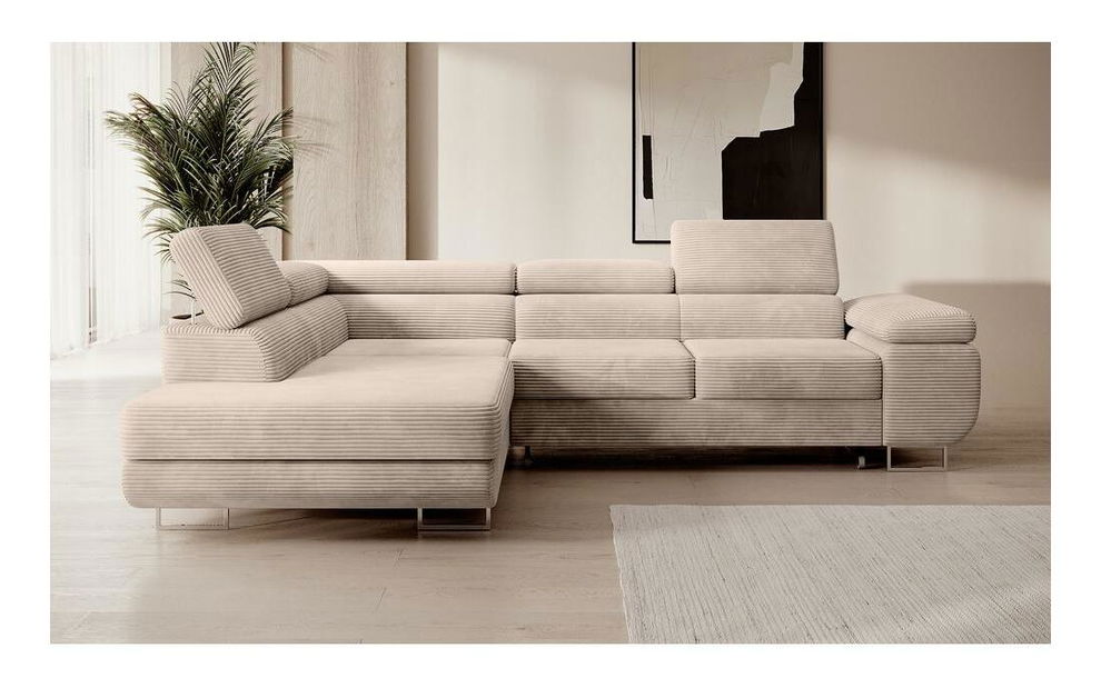 Rohová sedacia súprava Stiletto (L) (béžová tmavá + strieborná)