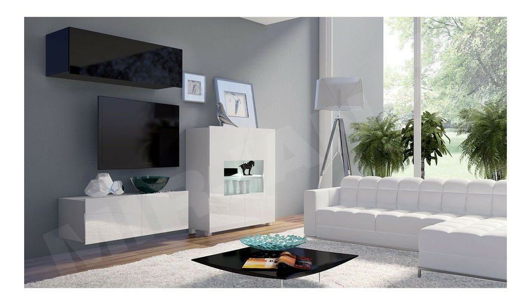 Obývacia stena Bralani IX (lesk čierny + lesk biely) (bez osvetlenia) *výpredaj