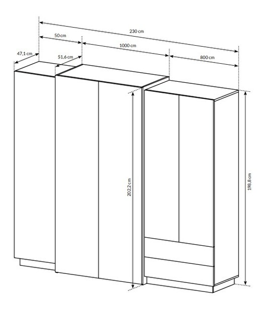 Dulap de haine Three 230 (Stejar craft auriu + Alb)