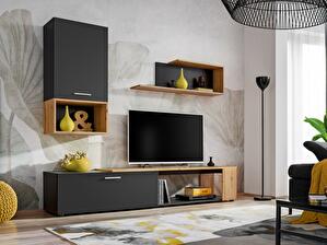 Mobilier living Mantes ZWT2 (negru mat + stejar wotan)